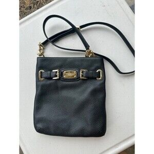 Michael Kors MK Hamilton Black Snap Closure Adjustable Flat Crossbody Bag